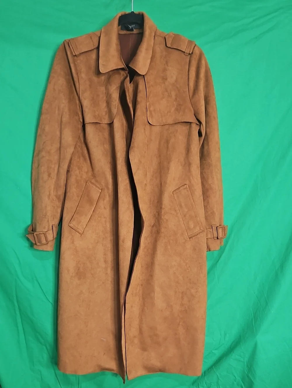 Forever 21 Womens Suede Long Trench Coat in Brown - Picture 1 of 9